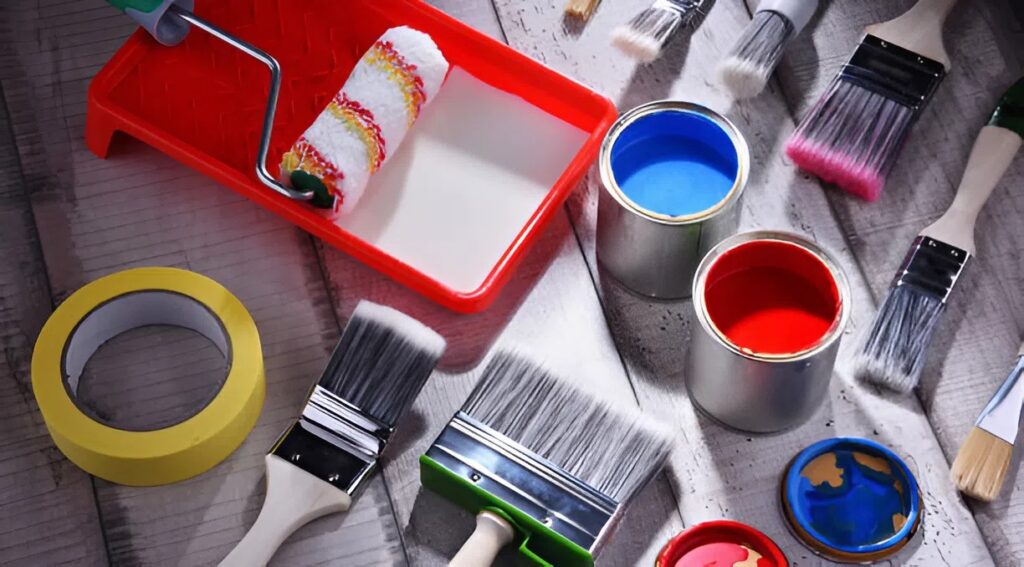 High-quality brushes, rollers, and paint cans used by an expert painting company in League City, TX